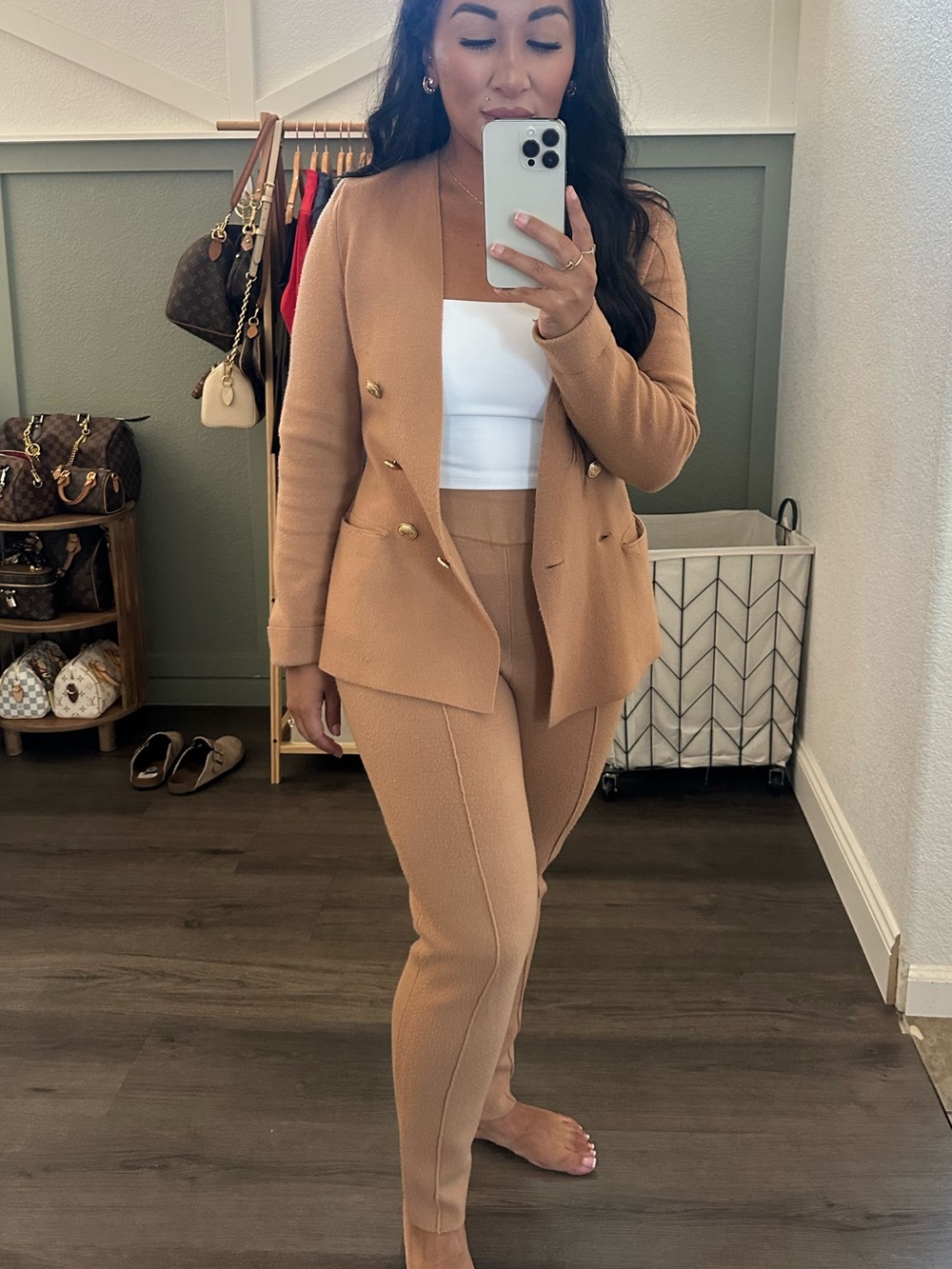 Express Camel Knit Blazer & Skinny Pants Set